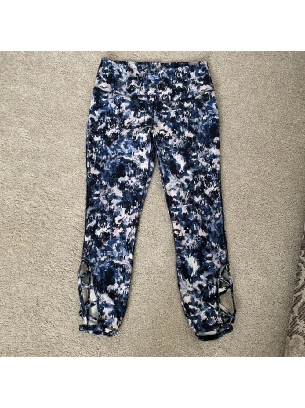 GAIAM High Rise Active Leggings XS Blue | Lattice Cutout Yoga Workout Pants - Picture 11 of 13